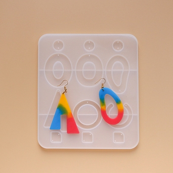 Earring Pendant Silicone Molds, Resin Casting Molds, For UV Resin, Epoxy Resin Jewelry Making, Mixed Shapes, White, 173x151x7mm, Hole: 1.3mm