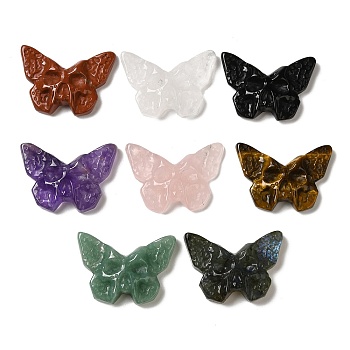 Natural Mixed Stone Pendants, Butterfly Charms with Engraved Skull, 25.5~26x37x7~9mm, Hole: 1.5~1.6mm