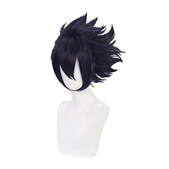 Short Anime Cosplay Wigs, Synthetic  Hero Spiky Wigs for Makeup Costume, with Bang, Indigo, 7 inch(18cm)