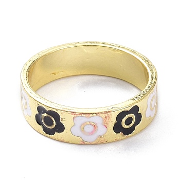 Alloy Enamel Finger Rings, Flower Pattern, Light Gold, Pink, 5.5mm, US Size 7 1/4(17.5mm)