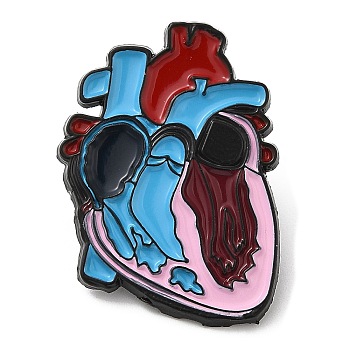 Heart Anatomy Enamel Pin, Electrophoresis Black Zinc Alloy Brooch for Backpack Clothes, 30x22x1.5mm
