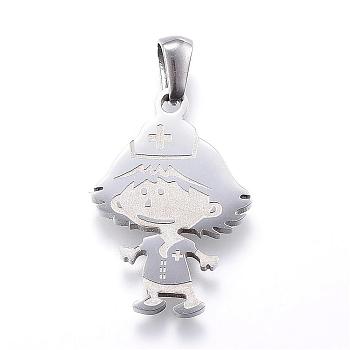 304 Stainless Steel Pendants, Nurse, Stainless Steel Color, 25.5x17.5x2mm, Hole: 3x6mm