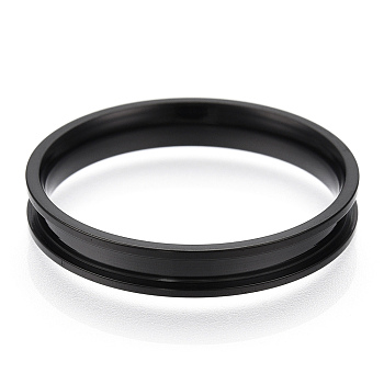 201 Stainless Steel Grooved Finger Ring Settings, Ring Core Blank, for Inlay Ring Jewelry Making, Electrophoresis Black, US Size 12 3/4(22mm)
