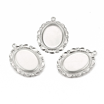 304 Stainless Steel Pendant Cabochon Settings, Oval, Stainless Steel Color, 28x20.5x1mm, Hole: 1.6mm, Tray: 18x13mm