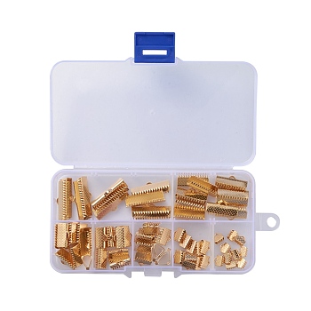 201 Stainless Steel Ribbon Crimp Ends, Golden, 7~10x7~25mm, Hole: 1x1~3mm, 70pcs/box