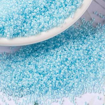 MIYUKI Round Rocailles Beads, Japanese Seed Beads, 15/0, (RR220) Aqua Mist Lined Crystal, 1.5mm, Hole: 0.7mm, about 5555pcs/10g