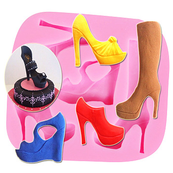 Food Grade Silicone Molds, Fondant Molds, For DIY Cake Decoration, Chocolate, Candy Mold, High-heeled Shoes, Pink, 74x79.5x6.5mm