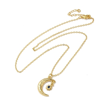 Golden Brass Crescent Moon Pendant Necklace with Rhinestone, Sun, 17.60 inch(44.7cm)