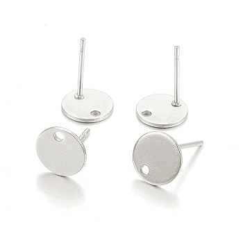 304 Stainless Steel Stud Earring Findings, with Loop, Flat Round, Silver, 12x12x1mm, Hole: 1.5mm, Pin: 0.8mm