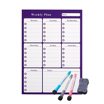 Magnetic Dry Erase Weekly Calendar for Fridge, with Fine Tip Markers and Large Eraser with Magnets, Monthly Whiteboard, Purple, 42x29.8x0.05cm