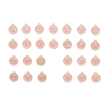 2 Sets 2 Styles Golden Plated Alloy Enamel Charms, Enamelled Sequins, Flat Round, Pink, 1set/style