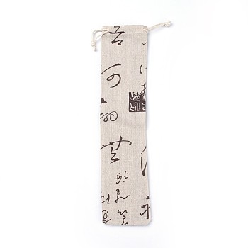 Cotton and Linen Cloth Packing Pouches, Drawstring Bags, Rectangle, Chinese Character Pattern, Beige, 26x6x0.2cm