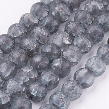 Synthetic Crackle Quartz Bead Strands, Round, Dyed, Frosted, Gray, 8mm, Hole: 1mm, about 50pcs/strand, 15.75 inch
