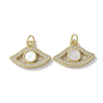 Brass Micro Pave Cubic Zirconia Charms, with Shell, Eye, Real 18K Gold Plated, 12.5x18x3mm, Hole: 3mm