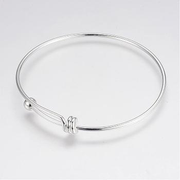 Adjustable Brass Bangles, Silver Color Plated, 2-1/2 inch(67mm)