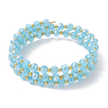 Glass Rondelle Beaded Wrap Style Bracelet, Triple Layer Bracelet, Light Sky Blue, Inner Diameter: 2-1/8 inch(5.4cm)