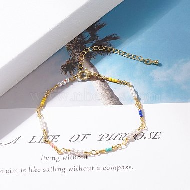 Imitation Pearl & Glass Seed Beaded Chain Bracelet for Women(BJEW-JB07741)-2
