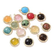 Natural & Synthetic Mixed Gemstone Pendants, Faceted Square Charms, with Golden Plated Brass Edge Loops, 16x14x5mm, Hole: 2mm(G-G012-09D)