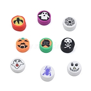 Halloween Theme Pattern Handmade Polymer Clay Beads, Flat Round, Mixed Patterns, 9x4.5mm, Hole: 1.5mm(CLAY-C001-13A)