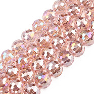 Electroplate Transparent Glass Beads Strands, AB Color, Faceted, Round, Pink, 9.5x9mm, Hole: 1.2mm, about 69pcs/strand, 24.41 inch(62cm)(EGLA-N002-46-H02)
