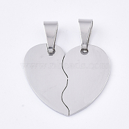 201 Stainless Steel Split Pendants, for Lovers, Heart with Heart, Stainless Steel Color, 18x21x1mm, Hole: 8x4mm(STAS-T048-04)