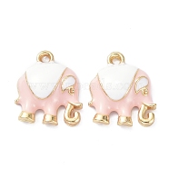Elephant Alloy Enamel Pendants, Light Gold, Pink, 17x14.5x5mm, Hole: 1.6mm(ENAM-B045-01LG-01)