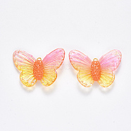 Electroplate Acrylic Pendants, with Iron Loop and Rhinestone, Two Tone, AB Color Plated, Butterfly, Golden, Flamingo, 31x41x6~7.5mm, Hole: 1.6~2mm(PACR-N007-01E)