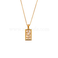 Rhinestone Tarot Card Pendant Necklace with Enamel, Golden Stainless Steel Jewelry for Women, The Moon XVIII, 19.69 inch(50cm)(PW23032750096)