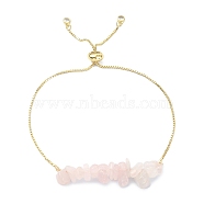 Brass Slider Bracelet, with Natural Chip Rose Quartz Beads for Women, Real 18K Gold Plated, Inner Diameter: 3-1/8 inch(7.8cm)(BJEW-JB09335-02)