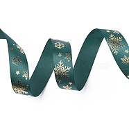 20 Yards Christmas Printed Polyester Satin Ribbon, for Wedding, Gift, Party Decoration, Gold Stamping Snowflake Pattern, Teal, 1 inch(25mm), about 20.00 Yards(18.29m)/Roll(SRIB-P021-A01)