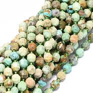 Natural Turquoise Beads Strands, with Seed Beads, Faceted, Bicone, Double Terminated Point Prism Beads, 7~8x7~8mm, Hole: 0.8mm, about 38pcs/strand, 15.35 inch(39cm)(G-O201B-66A)