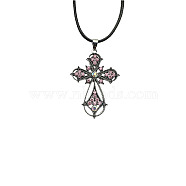 Cross Zinc Alloy Pendant Necklace, with Rhinestone, Burgundy, 19.69 inch(50cm)(VJ0126-05)