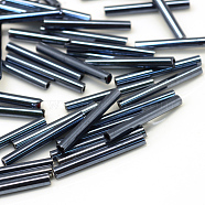 Glass Bugle Beads, Hematite Plated, 20x2.5mm, Hole: 0.5mm, about 2000~2500pcs/bag(SEED-R028-2x20-A01)