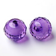 Transparent Acrylic Beads, Bead in Bead, Faceted, Round, Dark Orchid, 20mm, Hole: 2mm, about 110pcs/500g(TACR-S086-20mm-10)