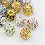 Brass Rhinestone European Beads, Large Hole Beads, Rondelle, Mixed Color, 12x10mm, Hole: 4mm(RB-I066-M)