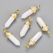 Natural White Jade Bullet Double Terminated Pointed Pendants, with Golden Tone Random Alloy Pendant Hexagon Bead Cap Bails, 37~40x12.5x10mm, Hole: 3x4.5mm(G-G902-B24)