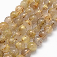 Grade AA Natural Gold Rutilated Quartz Beads Strands, Round, 7mm, Hole: 1mm, about 55pcs/strand, 15.3 inch(G-I206-34-7mm)