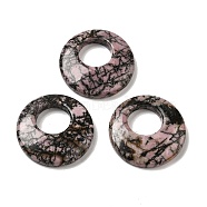 Natural Rhodonite Pendants, Donut/Pi Disc Charms, 27.5~28x4.5~5.5mm(G-T122-76O)