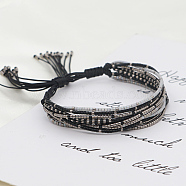 Miyuki Glass Seed Beads Multi-strand Bracelets for Women, Adjustable Nylon Cord Braided Bead Bracelets, Gunmetal, 11 inch(28cm)(BJEW-C011-02B)