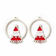 Christmas Theme Spray Painted Alloy Enamel Pendants, Ring with Christmas Tree, White, 28x22.5x2.5mm, Hole: 1.2mm(FIND-E022-02)