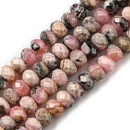 Natural Argentina Rhodonite Beads Strands, Faceted, Rondelle, 3.9~4x2.7~3mm, Hole: 0.6mm, about 141~142pcs/strand, 15.31~15.55(38.9~39.5cm)(G-C052-10)