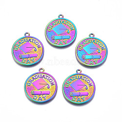 Rainbow Color Alloy Pendants, Cadmium Free & Lead Free, Flat Round with Word Graduation, 25x22x1mm, Hole: 1.8mm(PALLOY-N156-204)