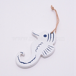 MDF Board Pendant Ornaments, Wall Decor Door Hanging Decoration, with Hemp Rope, Sea Horse, White, 21.5cm(HJEW-WH0014-20B)