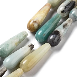 Natural Flower Amazonite Beads Strands, Teardrop, 30~30.5x10~10.5mm, Hole: 1.4mm, about 6pcs/strand, 7.13~7.20 inch(18.1~18.3cm)(G-P528-H03-01)