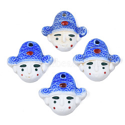 Handmade Porcelain Pendants, Famille Rose Style, Boy, Royal Blue, 38~39x41~43x12~13mm, Hole: 3mm(PORC-N004-129)