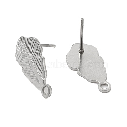 201 Stainless Steel Stud Earrings Finding, with 304 Stainless Steel Pins & Horizontal Loops, Leaf, Stainless Steel Color, 18.5x9mm, Hole: 1.8mm, Pin: 0.7mm(STAS-B035-04P)