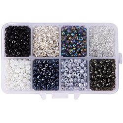 Mixed Style 6/0 Round Glass Seed Beads, Gray, 4mm, Hole: 1.5mm, about 1900pcs/box(SEED-PH0006-4mm-01)