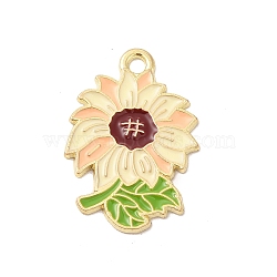Alloy Enamel Pendants, Sunflower Charm, Light Gold, Colorful, 23x16x1mm, Hole: 2mm(ENAM-A143-01LG-02)