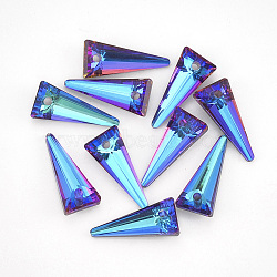 K9 Glass Rhinestone Pendants, Triangle, Bermuda Blue, 18x8x4mm, Hole: 1.6mm(RGLA-T148-11A)