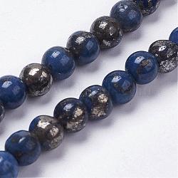 Natural Pyrite Beads Strands, Dyed, Round, Blue, 6mm, Hole: 1mm, about 32pcs/strand, 8 inch(G-K181-6mm-H04)